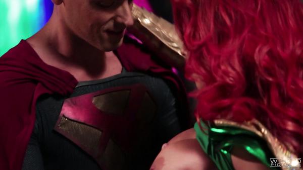 Redhead busty babe Britney sucks hero's big dick