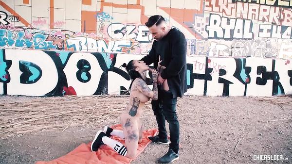 Tattooed tanned chick Yemaya Gonzalez takes cock in public place